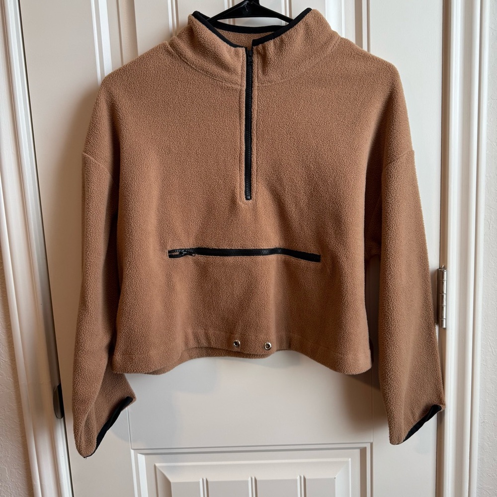 Brown Quarter-Zip Fleece Pullover